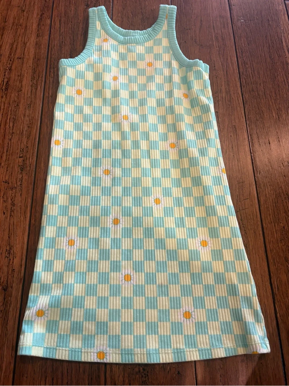 Old Navy green Checkered Tank Dress with Yellow Daisies
